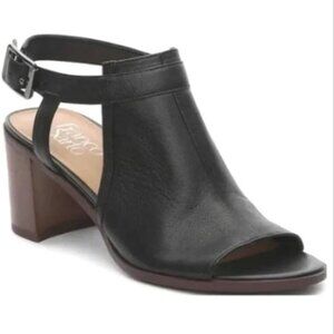 Franco Sarto Women's 8 Black Leather Harlet Peep Toe Slingback Heel Sandals